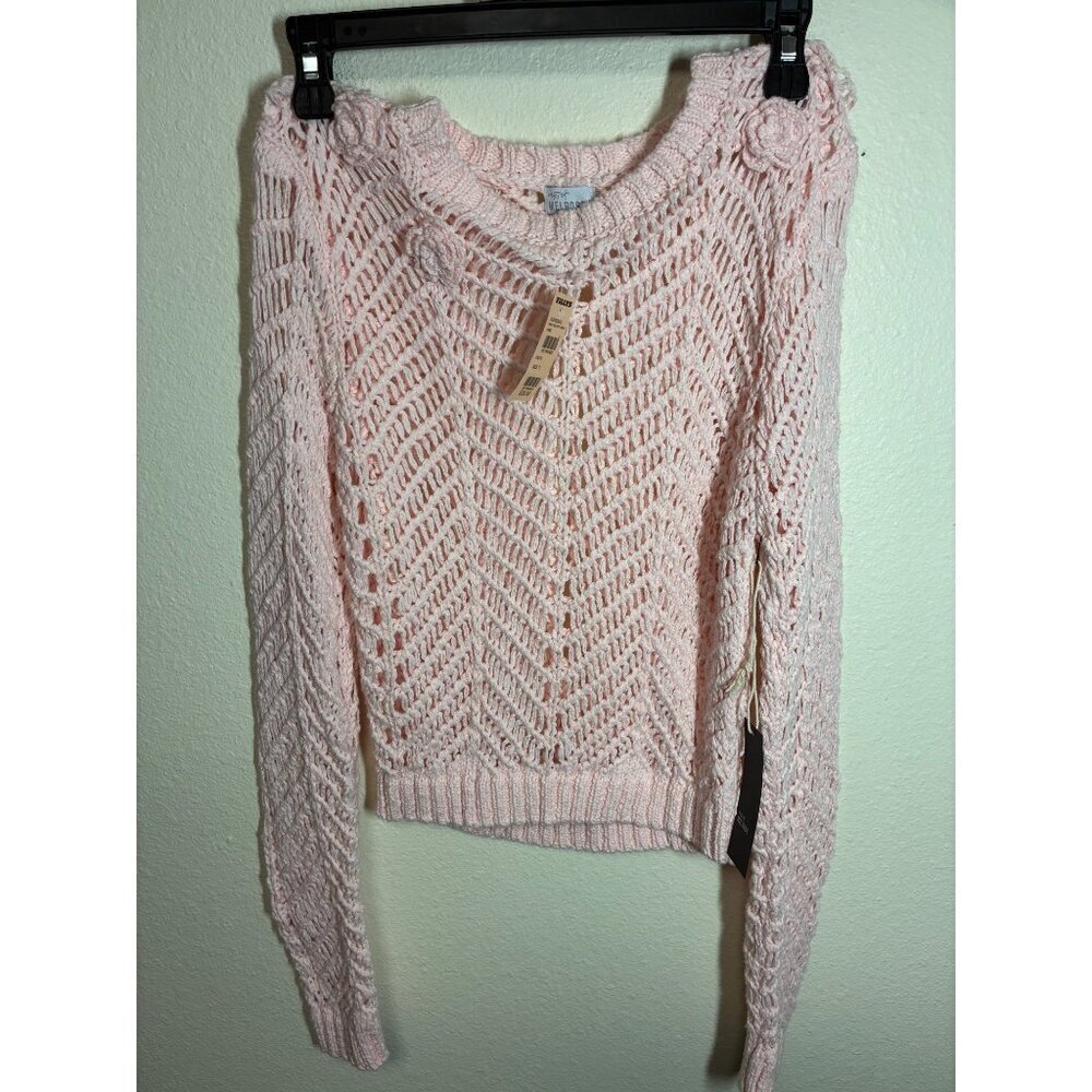 NWT West of Melrose Open Knit Sweater Boho Cottage Y2K Cotton Pink Size Small